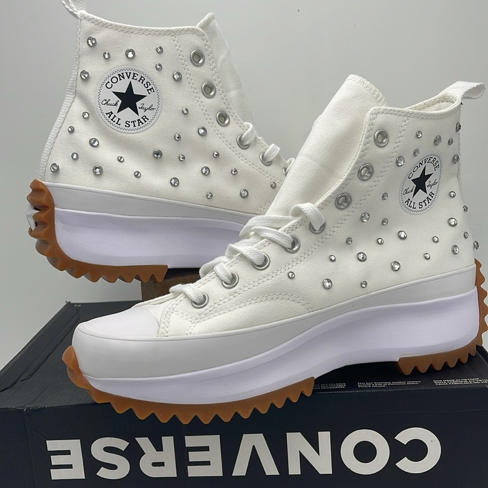 Converse Men’s High-Top Platform Sneakers A10289C RUN STAR HIKE HI WHITE/BLACK - Picture 10 of 16